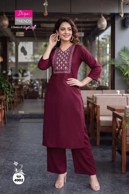 Maroon Colour Diya Trends Dhabu Cotton Kurtis With Bottom 4002